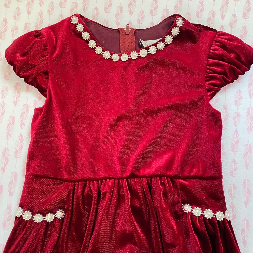 Suede material red holiday dress
